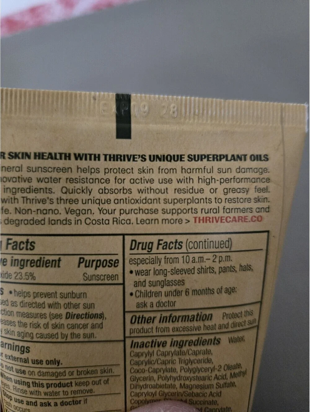 THRIVE Bodyshield 50 Mineral Sunscreen SPF 50 Zinc Oxide Reef Safe 5.8 Oz